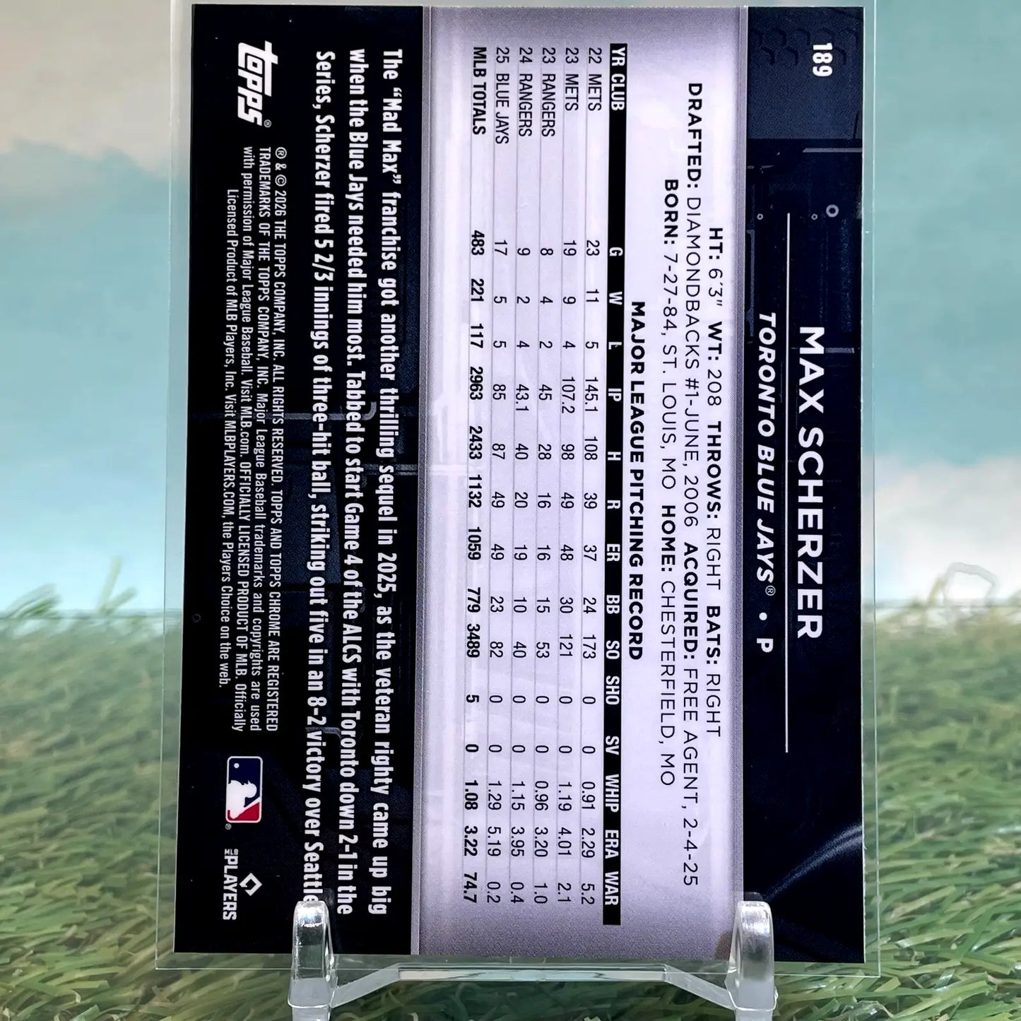 2026 Topps Chrome Black Max Scherzer Blue Jays Base #189 - Baseball Card Single