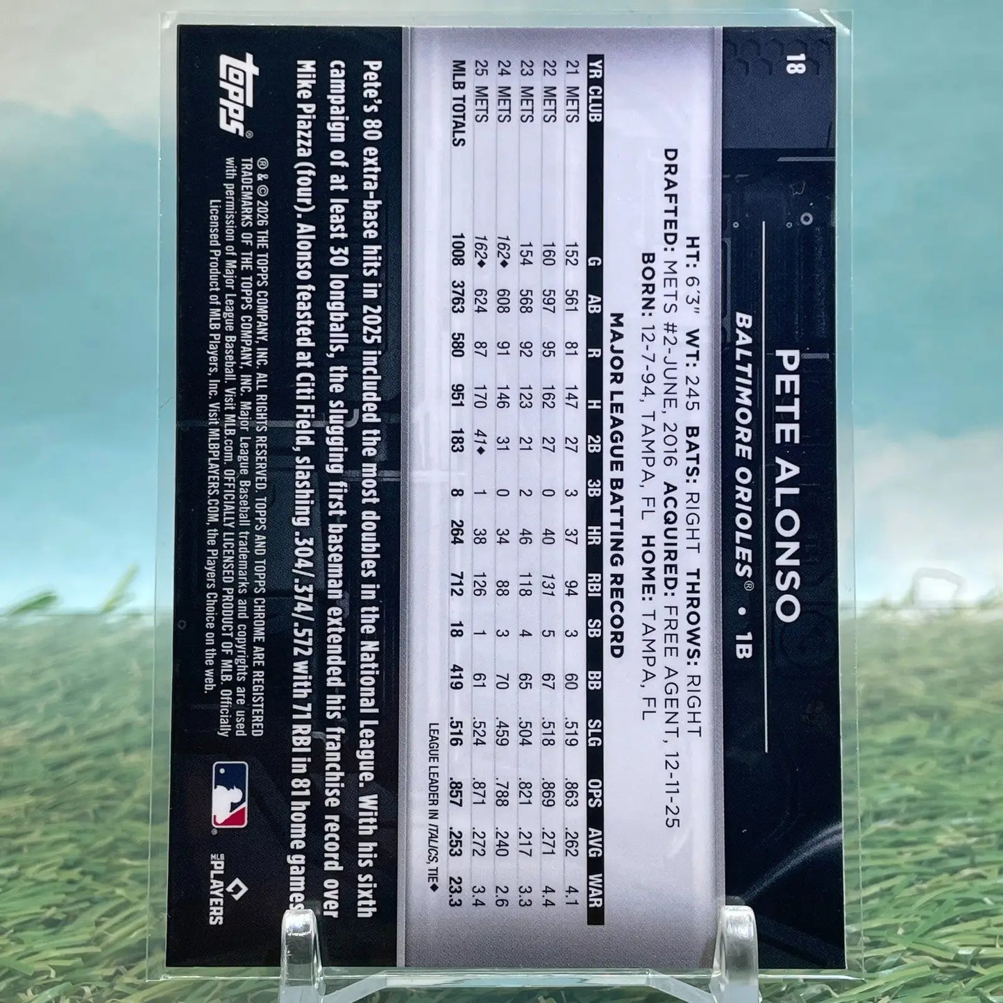2026 Topps Chrome Black Pete Alonso Base #18 Baltimore Orioles - Baseball Card Single
