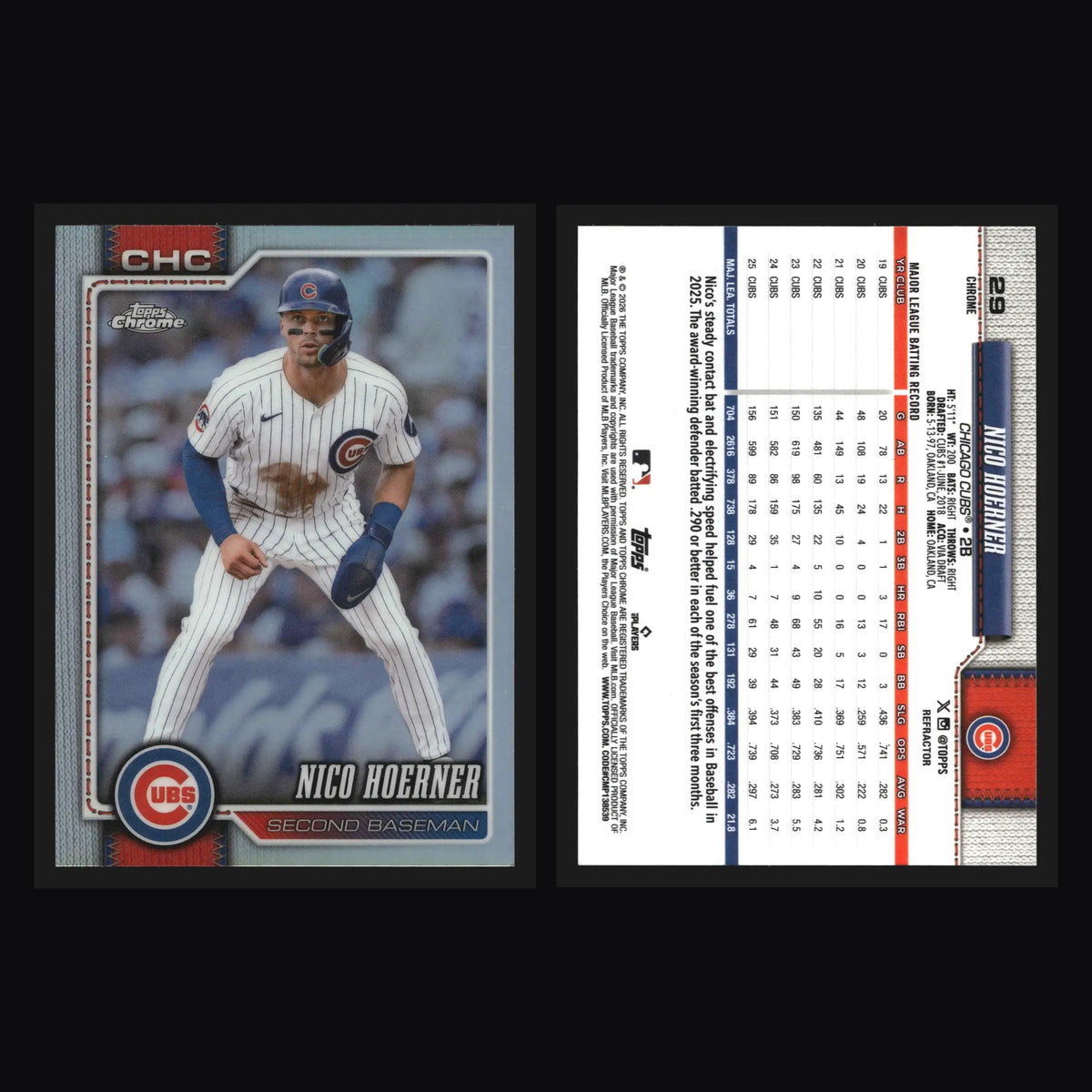 2026 Topps Chrome Nico Hoerner #29 Refractor Chicago Cubs - Baseball Card Single