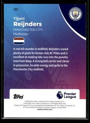 2026 Topps Chrome Premier League Tijjani Reijnders #122 Manchester City