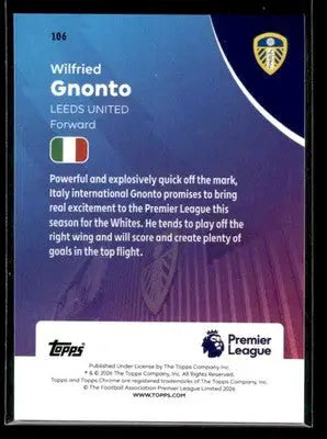 2026 Topps Chrome Premier League Wilfried Gnonto #106 Leeds United