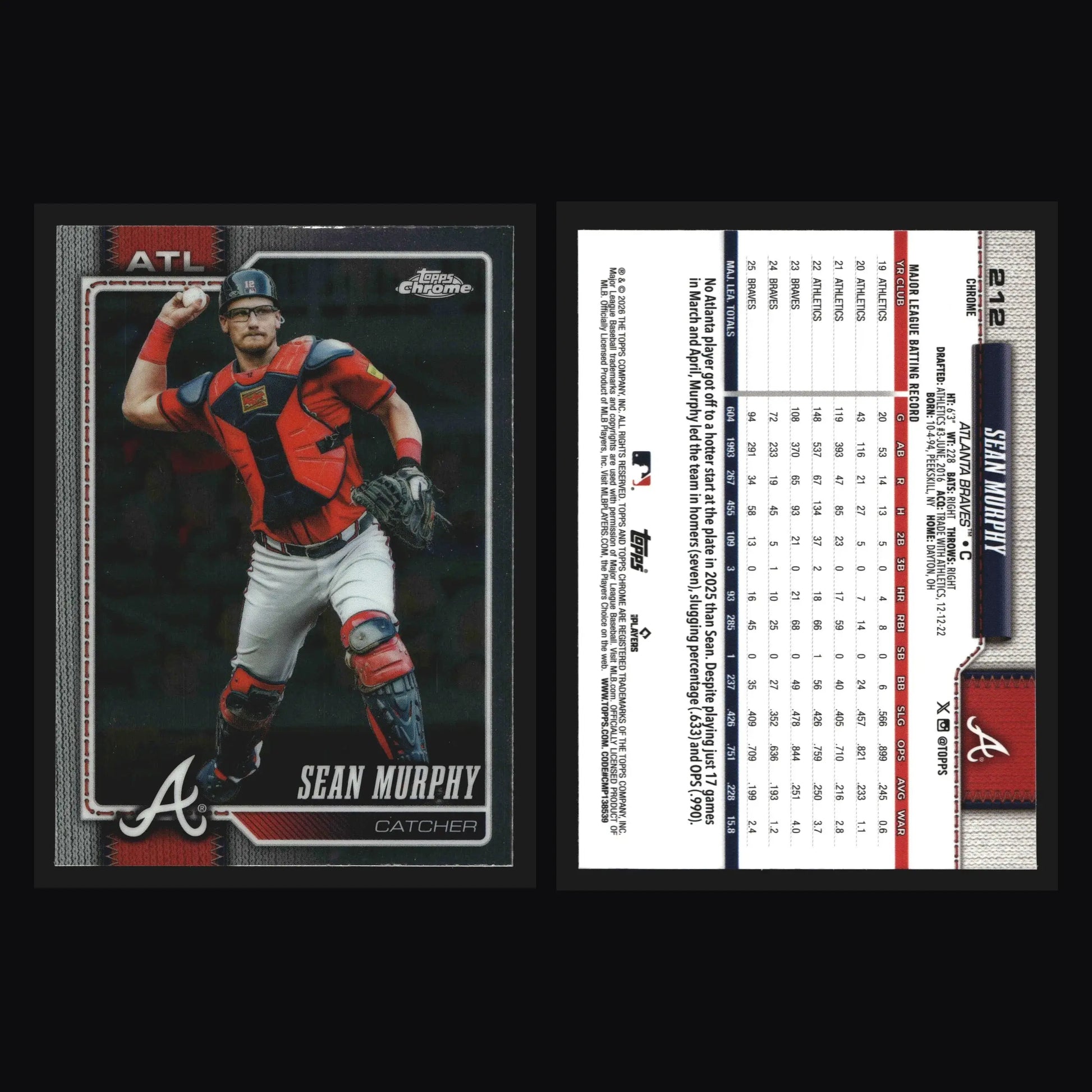2026 Topps Chrome Sean Murphy #212 Atlanta Braves - Baseball Card Single