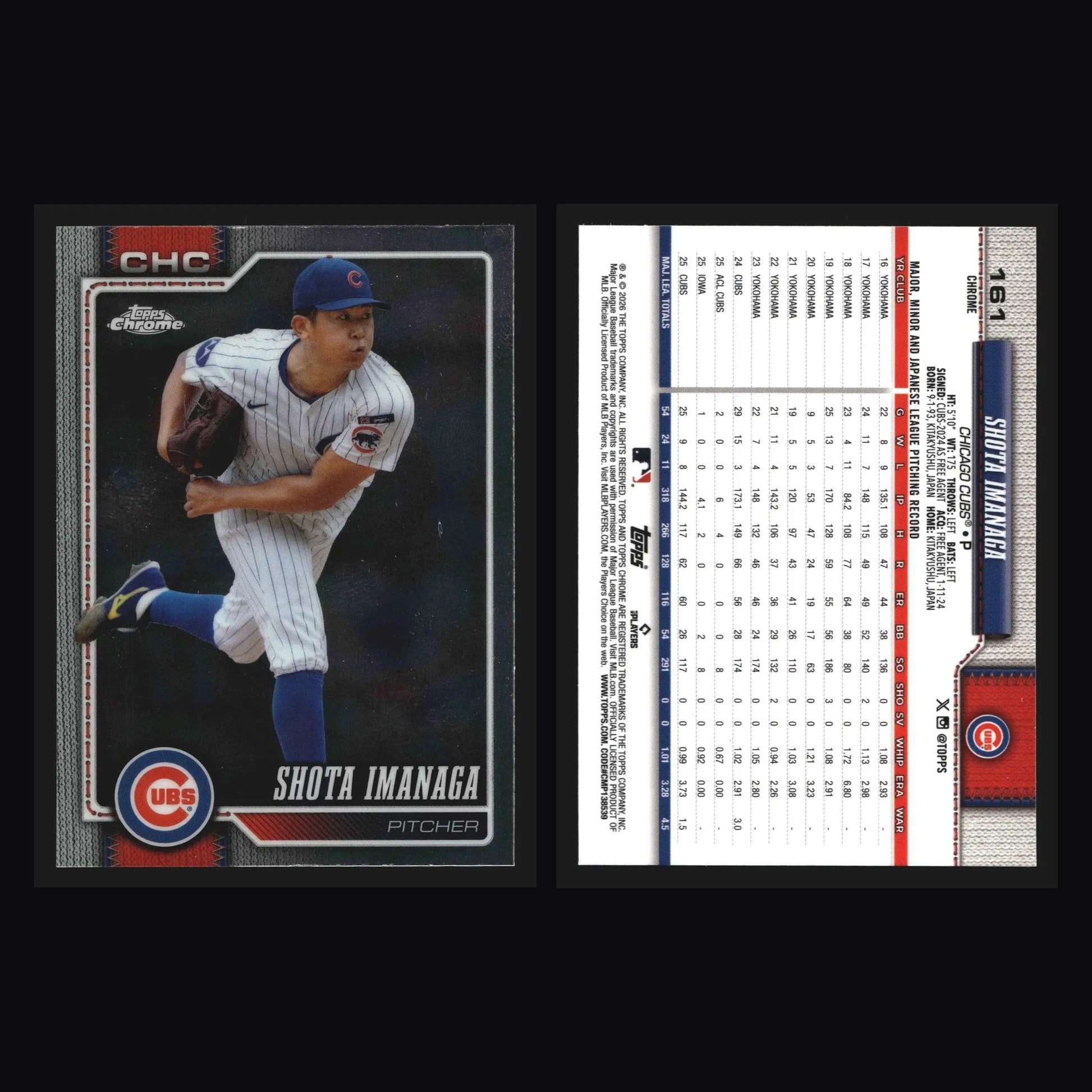 2026 Topps Chrome Shota Imanaga #161 Chicago Cubs - Baseball Card Single