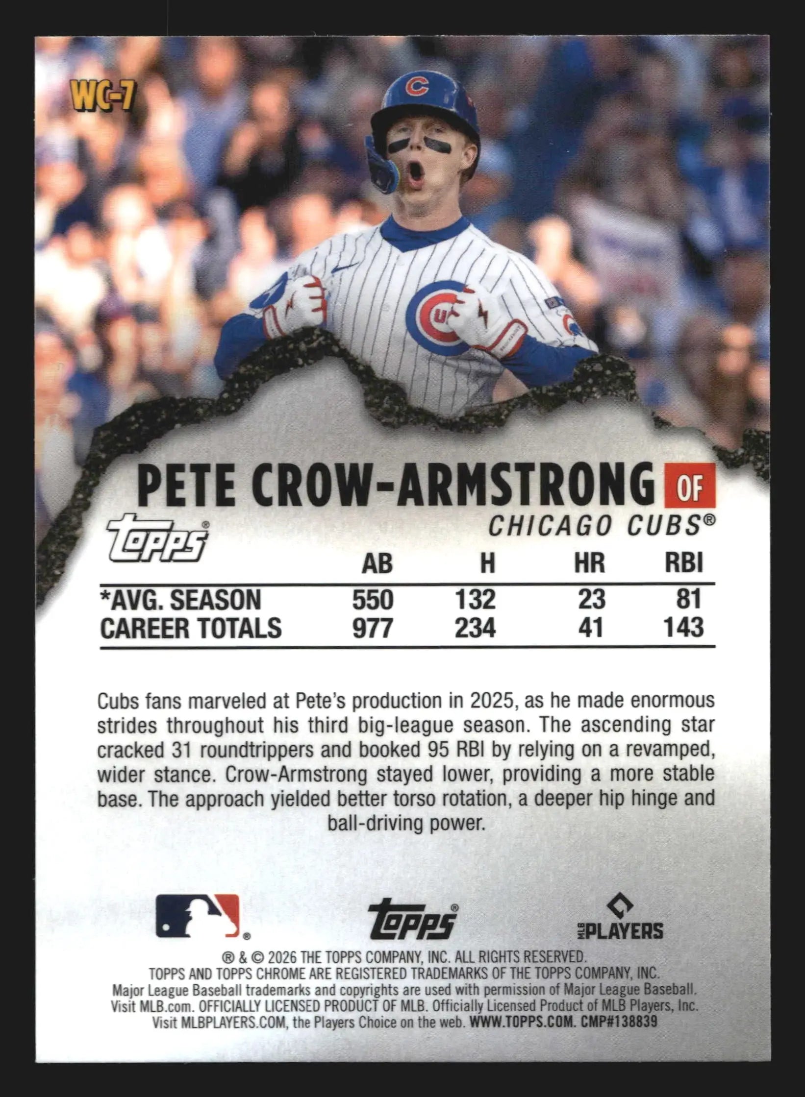 2026 Topps Chrome Wrecking Crew Pete Crow-Armstrong #WC-7 Cubs - Baseball Card Single