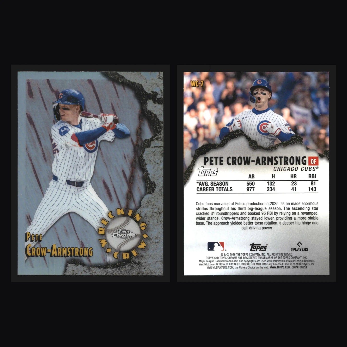 2026 Topps Chrome Wrecking Crew Pete Crow-Armstrong #WC-7 Cubs - Baseball Card Single
