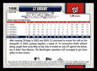 2026 Topps CJ Abrams #152 Washington Nationals - Baseball Card Single