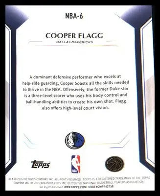 2026 Topps Collectors Kit Exclusive Cooper Flag Refractor RC Holo Foil #NBA-6