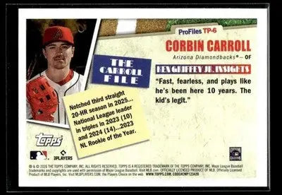 2026 Topps Corbin Carroll #TP-6 Topps Profiles Arizona Diamondbacks - Baseball Card Single