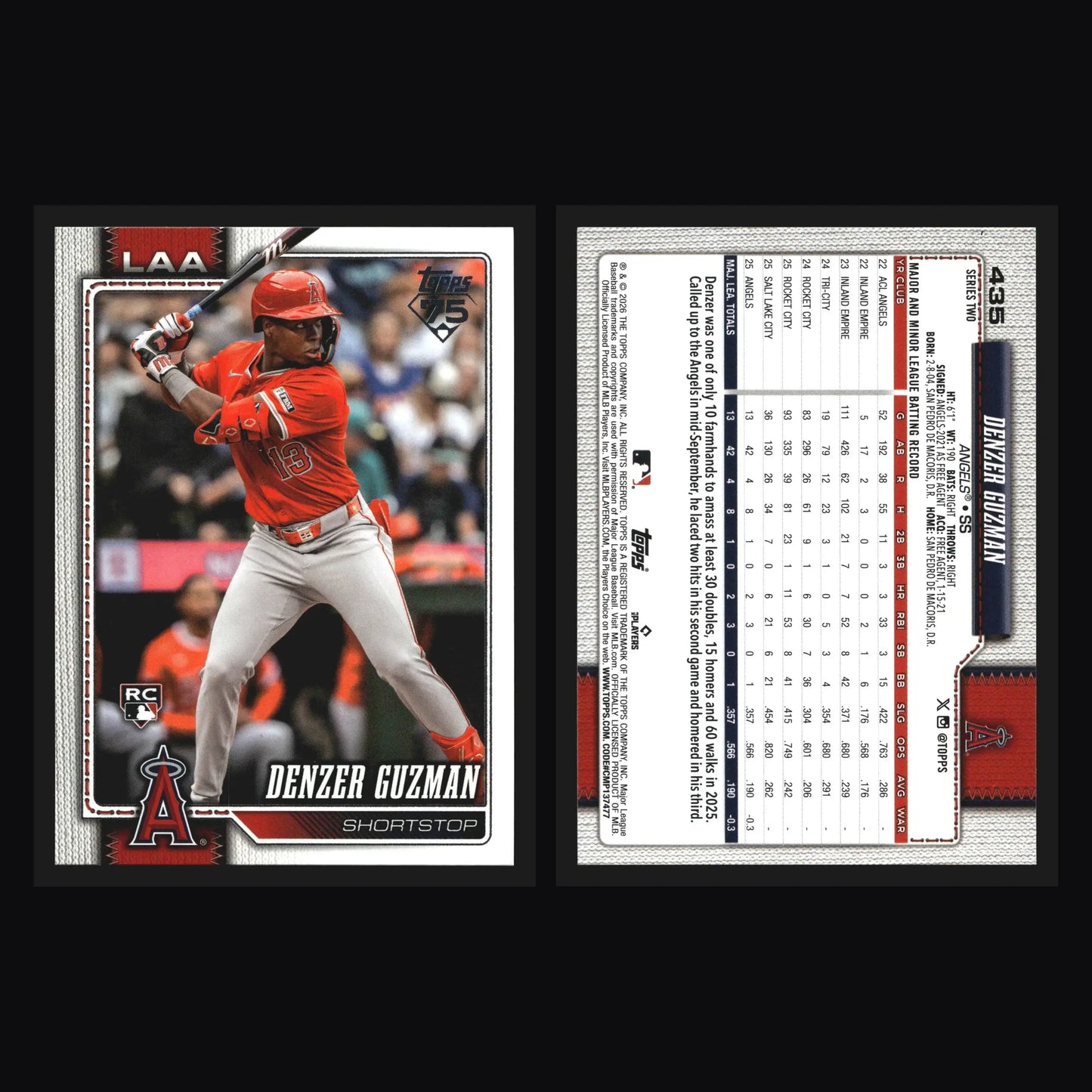 2026 Topps Denzer Guzman #435 Los Angeles Angels RC - Baseball Card Single
