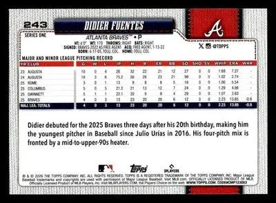 2026 Topps Didier Fuentes #243 RC Atlanta Braves - Baseball Card Single