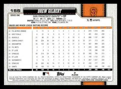 2026 Topps Drew Gilbert #155 RC San Francisco Giants - Baseball Card Single