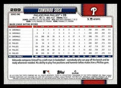 2026 Topps Edmundo Sosa #289 Philadelphia Phillies - Baseball Card Single