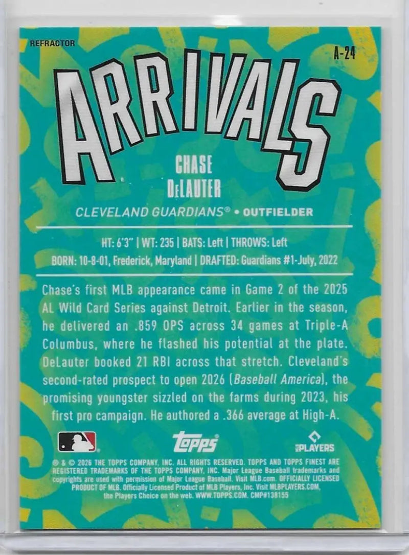 2026 Topps Finest Chase Delauter Arrivals Refractor RC #A-24 Guardians (1407