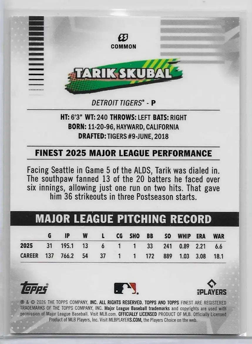 2026 Topps Finest Tarik Skubal Mini Diamond Refractor #55 (1411) - Baseball Card Single