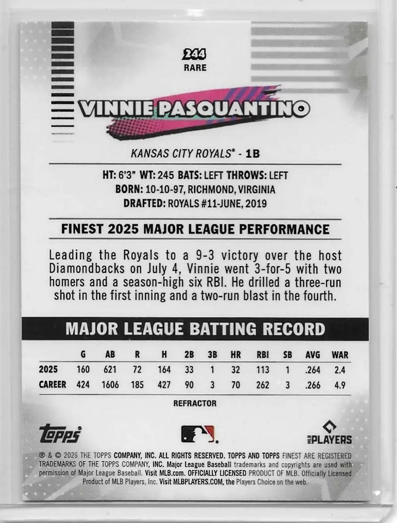 2026 Topps Finest VINNIE PASQUANTINO KANSAS CITY ROYALS RARE Base #244 (1448) - Baseball Card Single