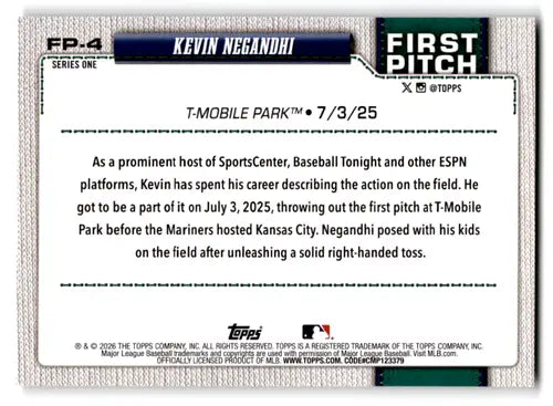 2026 Topps First Pitch #FP-4 Kevin Negandhi NM-MT Mariners ID:81715 - Baseball Card Single