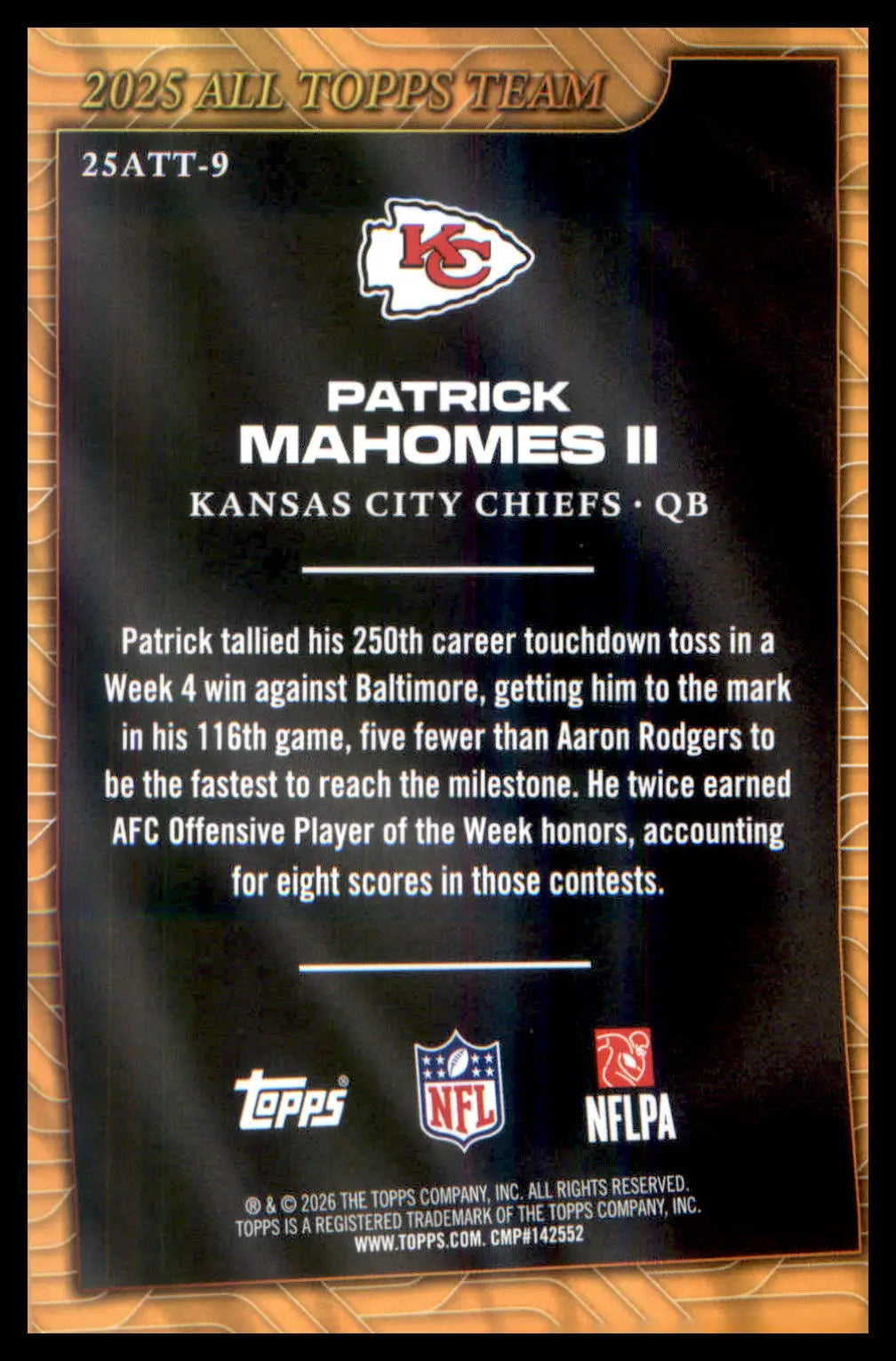 2026 Topps Flagship 2025 All Topps Flagship Team #25ATT-9 Patrick Mahomes II - Football Card Single