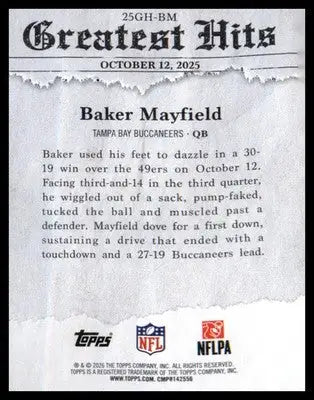 2026 Topps Flagship 2025 Greatest Hits #25GH-BM Baker Mayfield