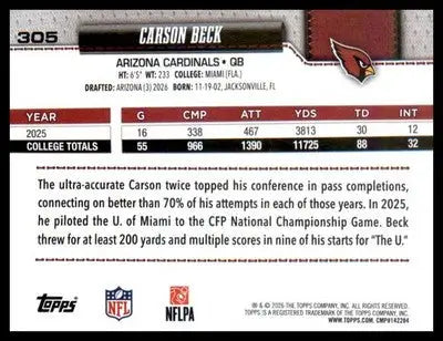 2026 Topps Flagship #305 Carson Beck RC RC - Football Card Single