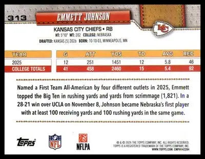 2026 Topps Flagship #313 Emmett Johnson RC RC