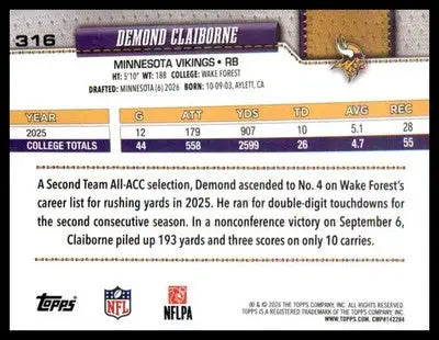 2026 Topps Flagship #316 Demond Claiborne RC RC