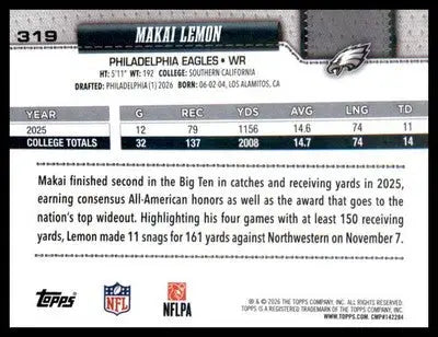2026 Topps Flagship #319 Makai Lemon RC RC - Football Card Single