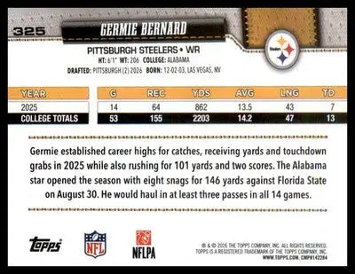 2026 Topps Flagship #325 Germie Bernard RC RC