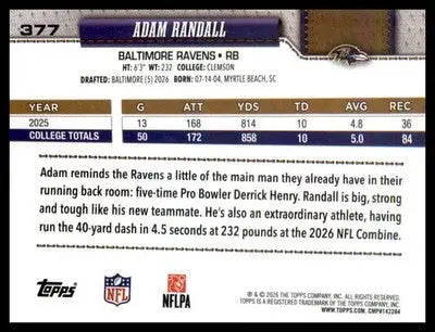 2026 Topps Flagship #377 Adam Randall RC RC
