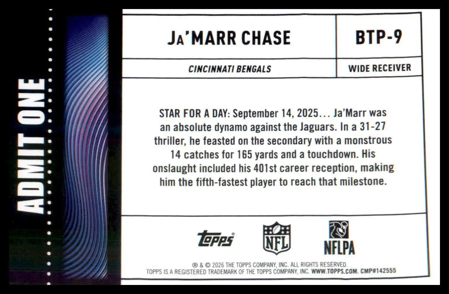 2026 Topps Flagship Big Ticket Players #BTP-9 Ja’Marr Chase - Football Card Single