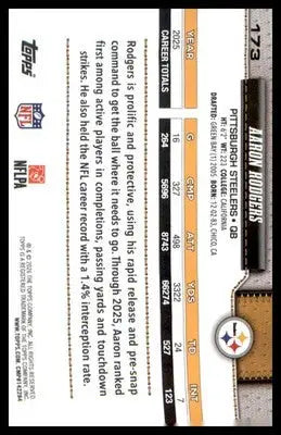 2026 Topps Flagship Football #173 Aaron Rodgers - Football Card Single