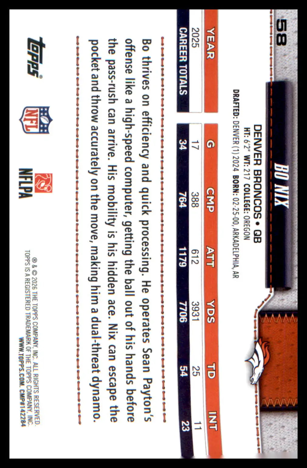 2026 Topps Flagship Football #58 Bo Nix - Football Card Single