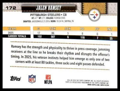 2026 Topps Flagship Rainbow Foil #172 Jalen Ramsey - Football Card Single
