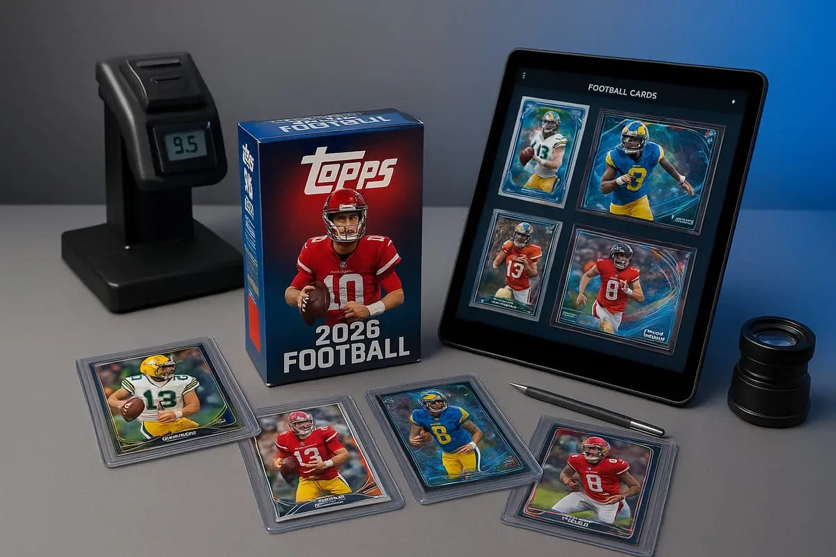 2026 Topps football card box with red jersey player, collecting guide