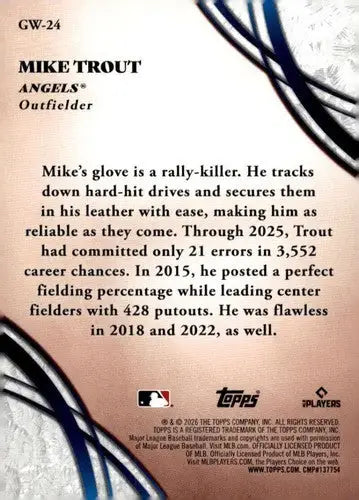 2026 Topps Glove Work #GW-24 Mike Trout NM Near Mint Angels ID:83256