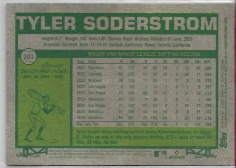 2026 Topps Heritage #101 Light Blue Sparkle - Tyler Soderstrom Athletics (1125) - Baseball Card Single