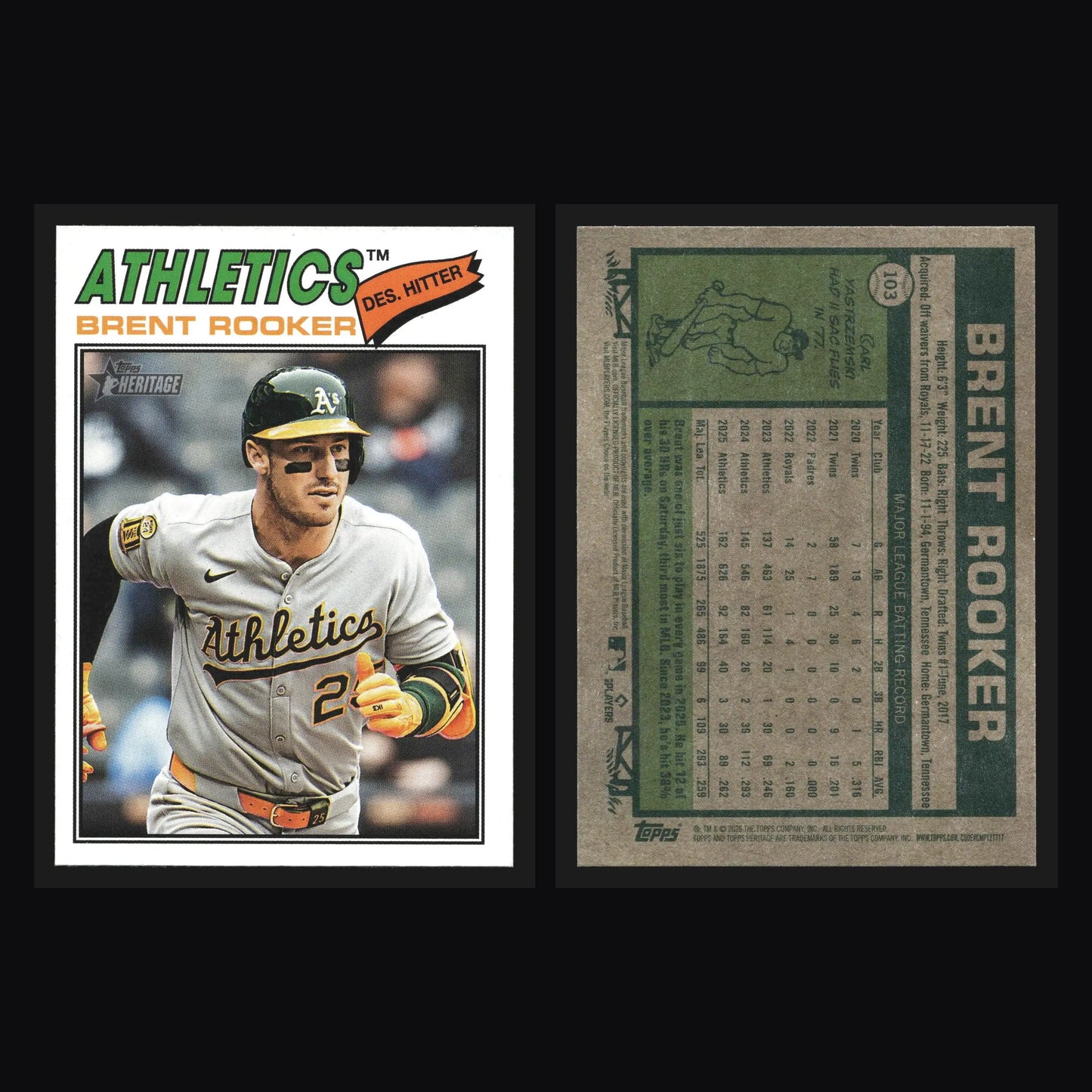 2026 Topps Heritage #103 Brent Rooker Athletics - Baseball Card Single