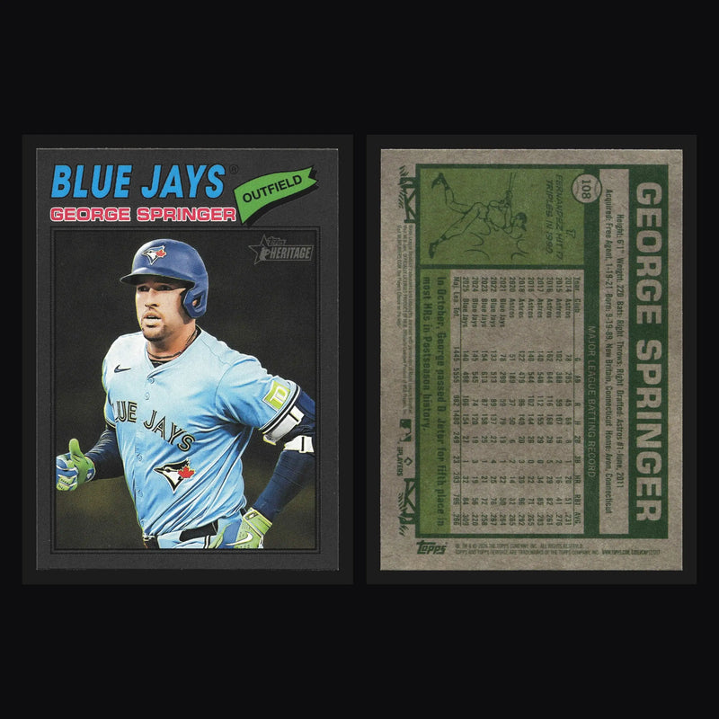 2026 Topps Heritage #108 George Springer Dark Gray Border Blue Jays