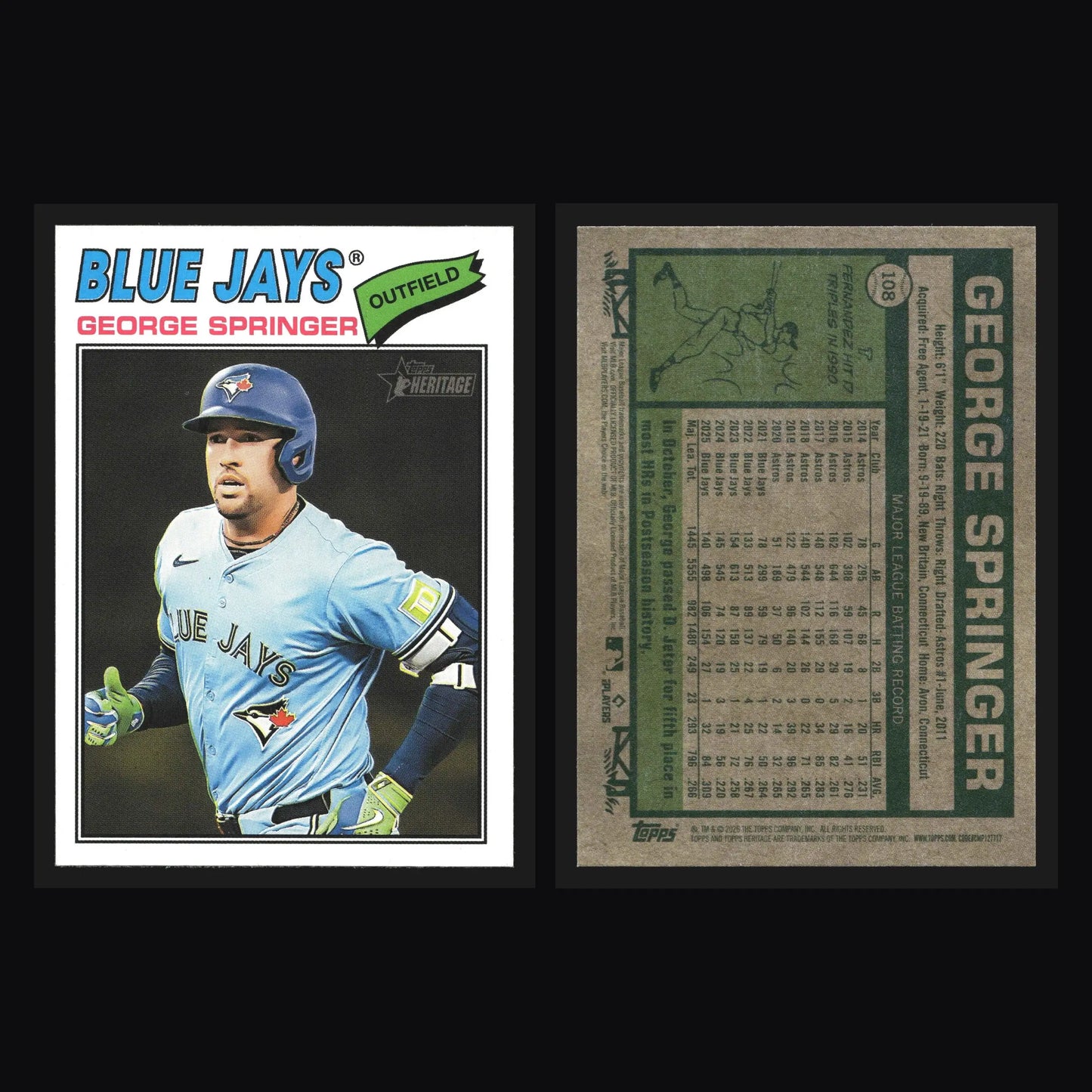 2026 Topps Heritage #108 George Springer Toronto Blue Jays
