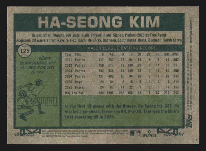 2026 Topps Heritage #125 Ha-Seong Kim Braves
