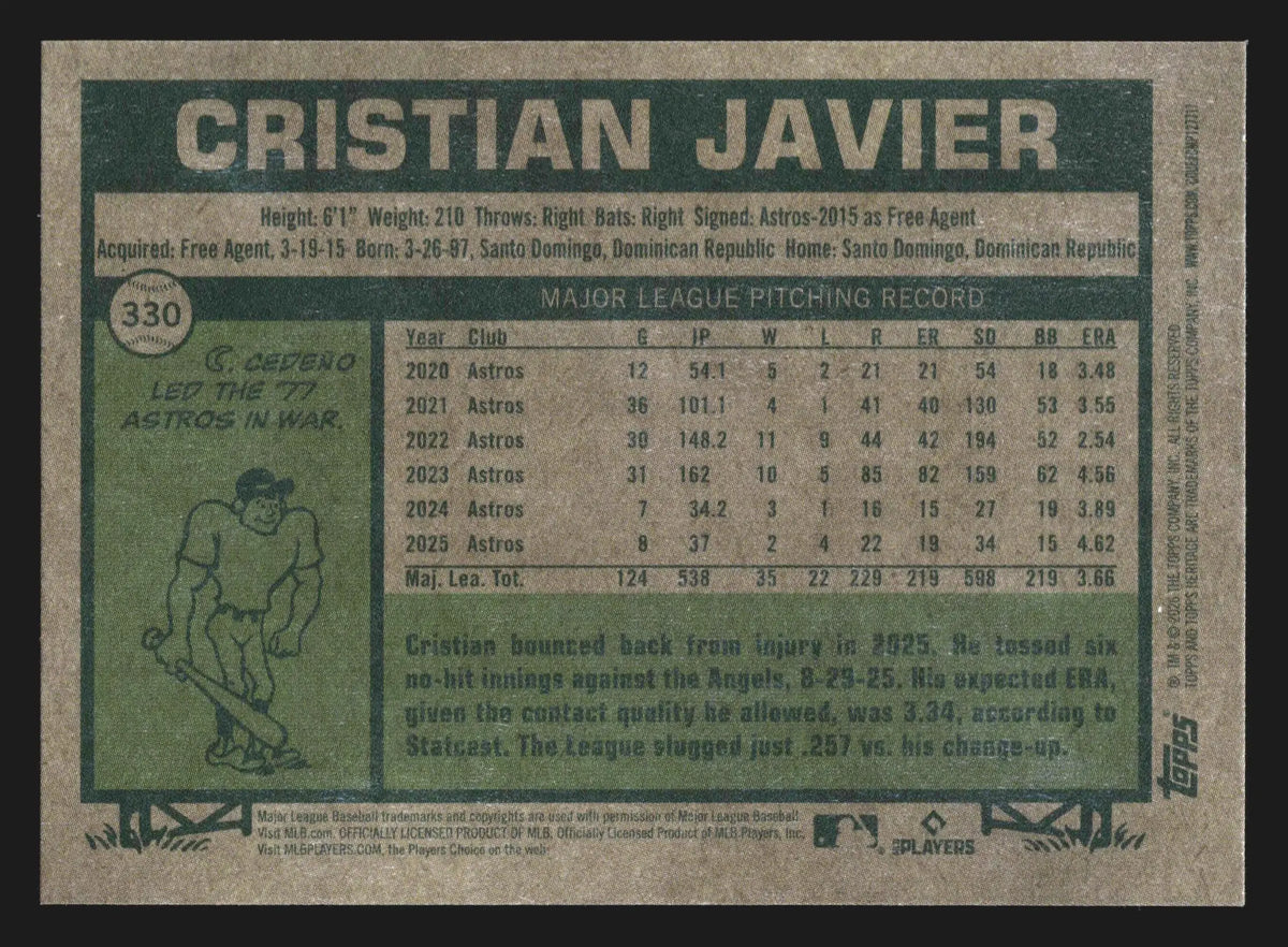 2026 Topps Heritage #330 Cristian Javier Astros - Baseball Card Single