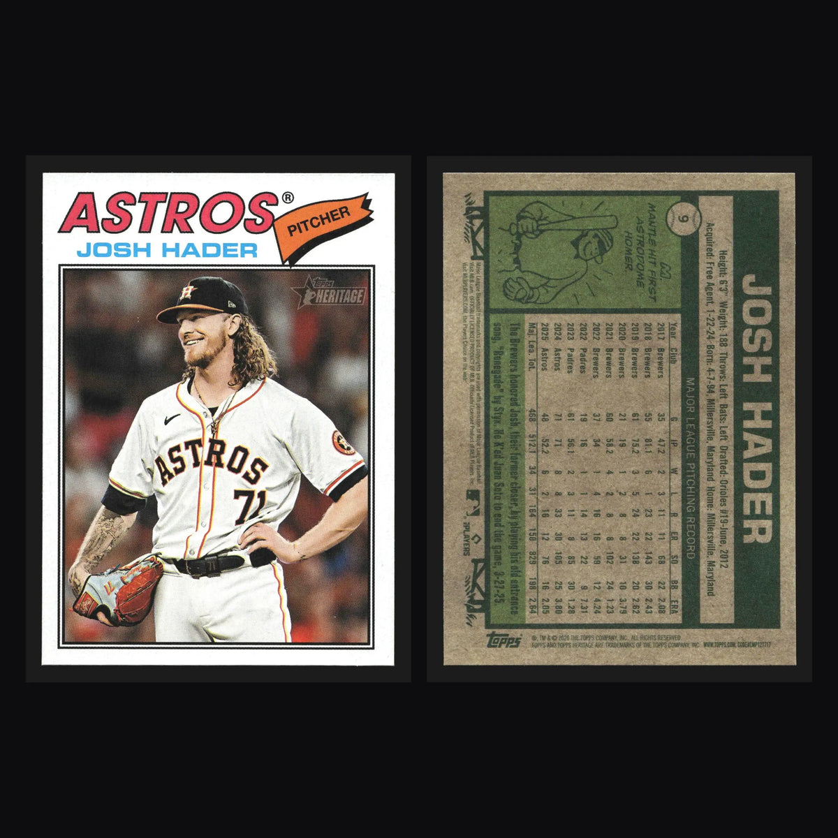2026 Topps Heritage #9 Josh Hader Houston Astros - Baseball Card Single