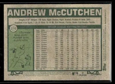 2026 Topps Heritage Andrew McCutchen #270 Pittsburgh Pirates - Baseball Card Single