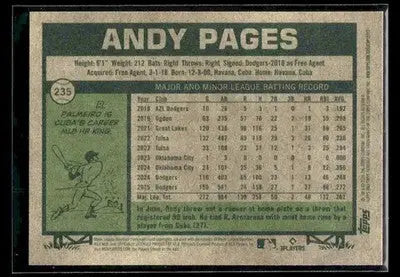 2026 Topps Heritage Andy Pages #235 Los Angeles Dodgers - Baseball Card Single