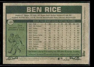 2026 Topps Heritage Ben Rice #189 New York Yankees - Baseball Card Single