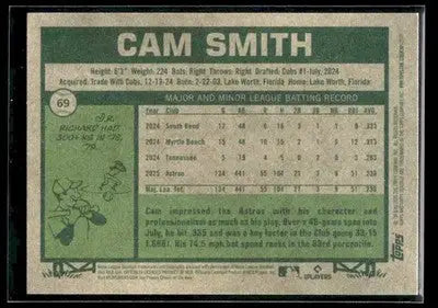 2026 Topps Heritage Cam Smith #69 Houston Astros - Baseball Card Single