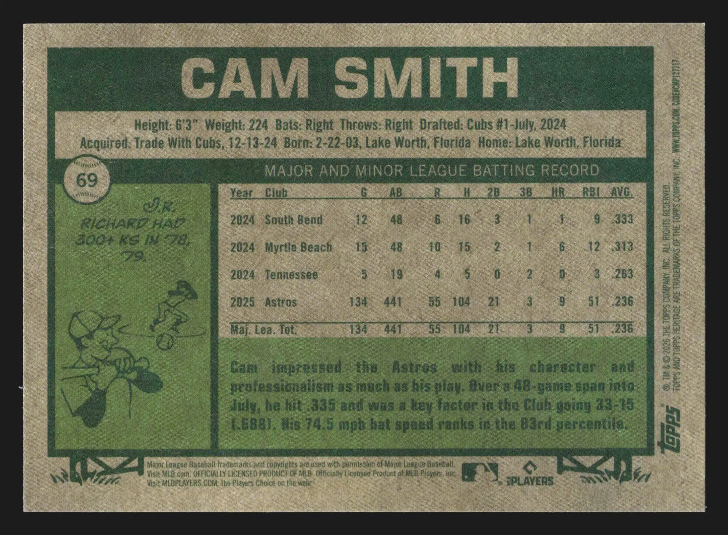 2026 Topps Heritage Cam Smith #69 Houston Astros RC - Baseball Card Single