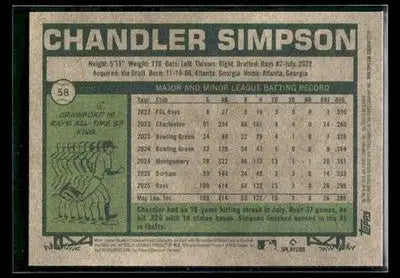 2026 Topps Heritage Chandler Simpson #58 Tampa Bay Rays - Baseball Card Single