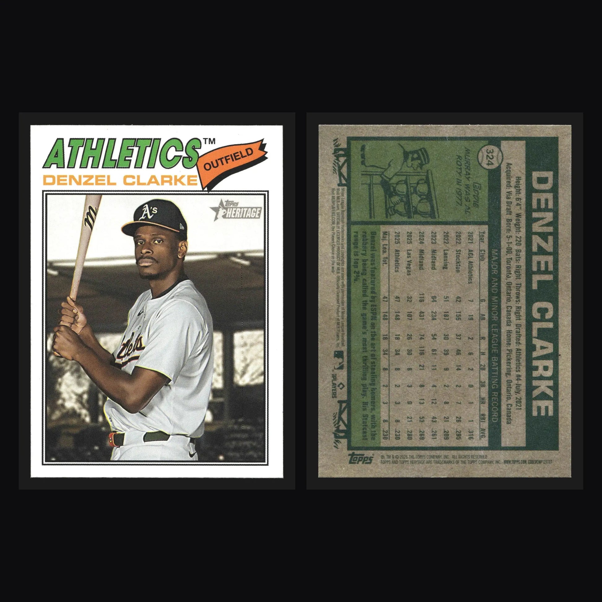 2026 Topps Heritage Denzel Clarke #324 Athletics - Baseball Card Single