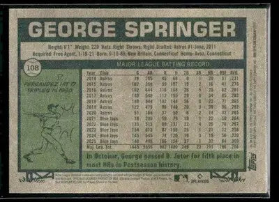 2026 Topps Heritage George Springer #108 Toronto Blue Jays - Baseball Card Single