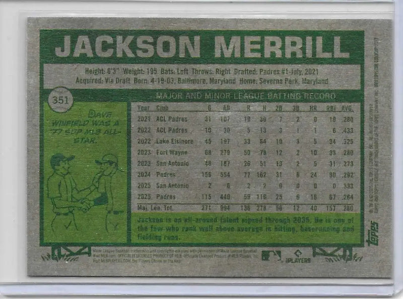 2026 Topps Heritage - Jackson Merrill #351 Light Purple Bordered - Padres (1124) - Baseball Card Single